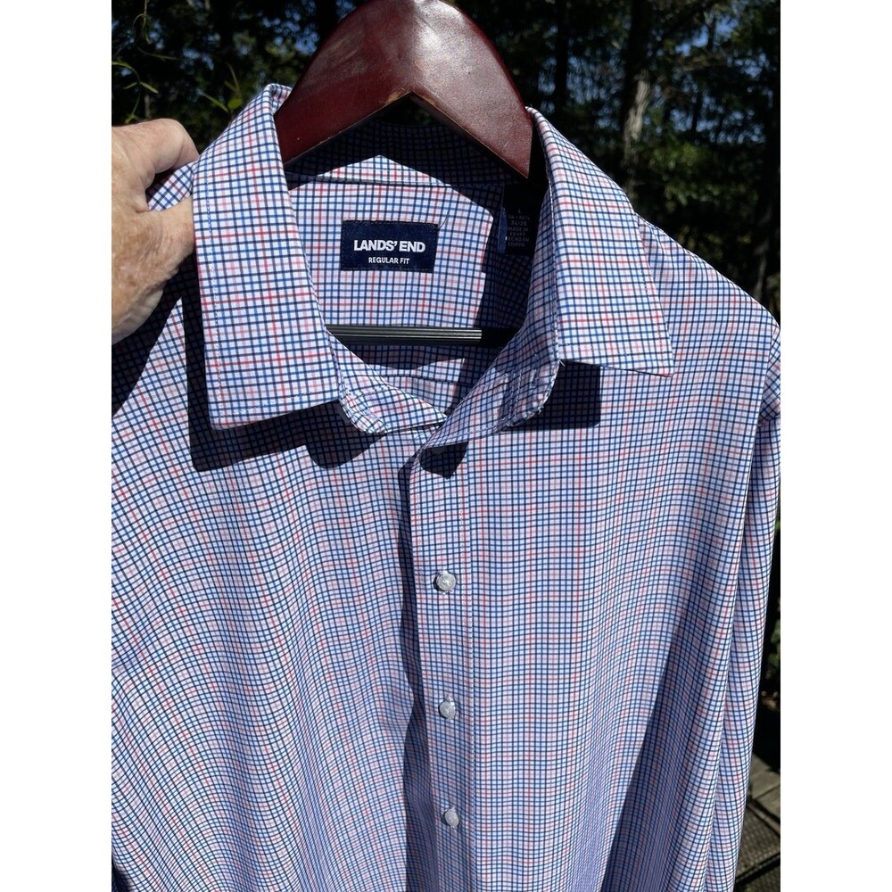 Lands' End Performance Dress Shirt Micro Check Men Large 16-16.5x34/35
